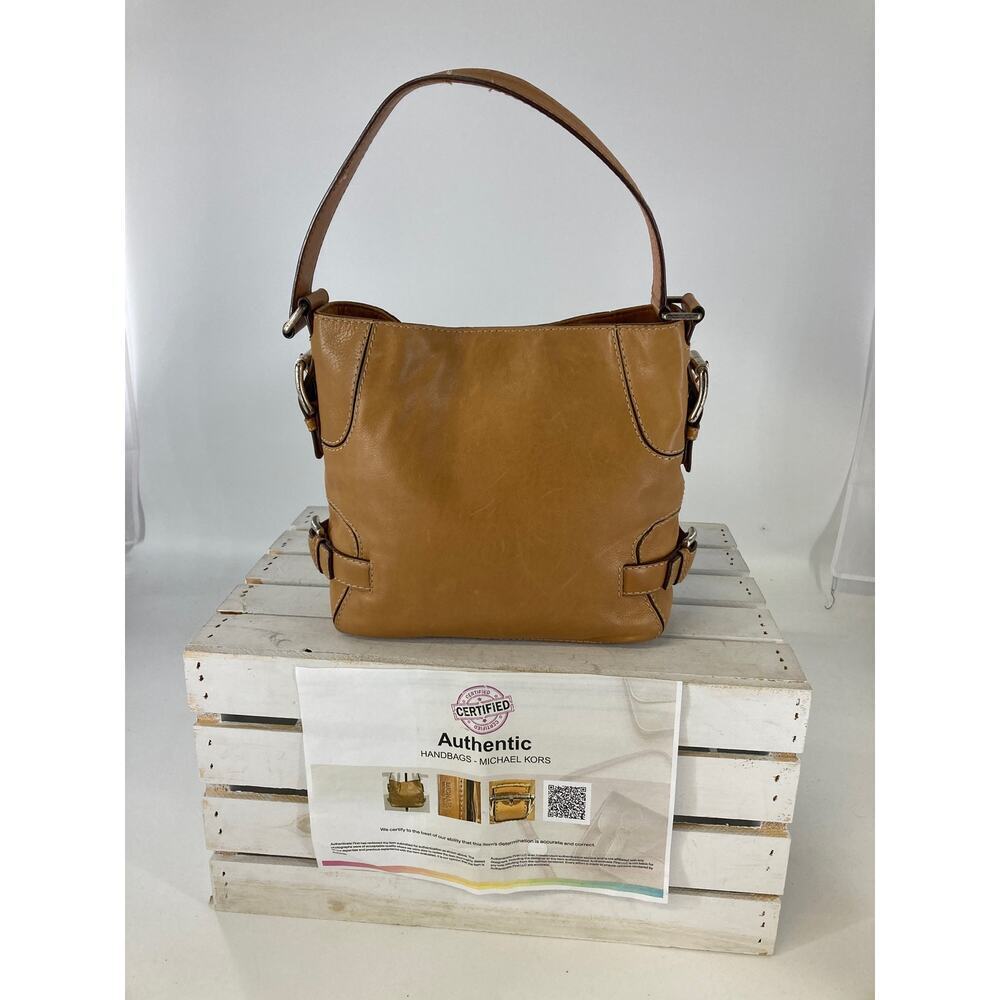 MICHAEL KORS, SMALL VINTAGE TAN LEATHER SHOULDER BAG (ASIS)